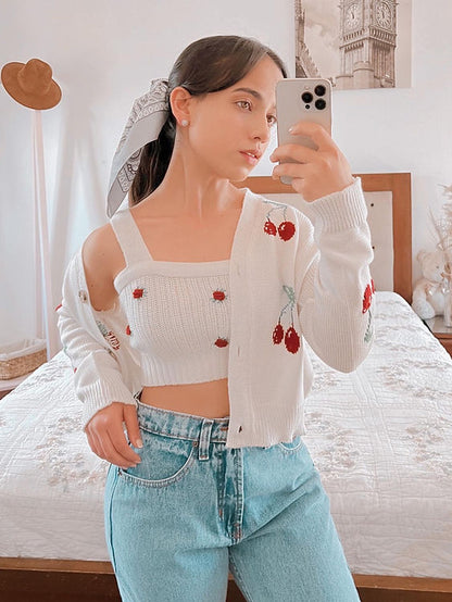 Crop Top tejido con rosas bordadas