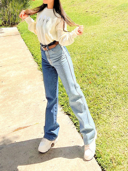 Pantalón tipo Wide Leg  de mezclilla, ¡Combinado!